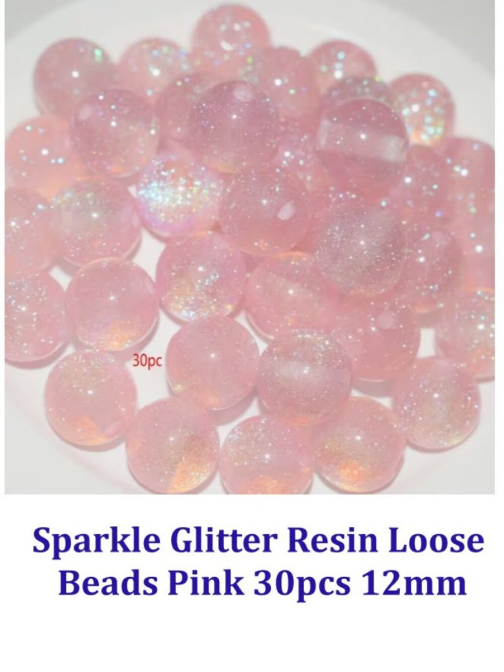 Pink Sparkle Glitter Resin Loose Beads 30pcs 12mm